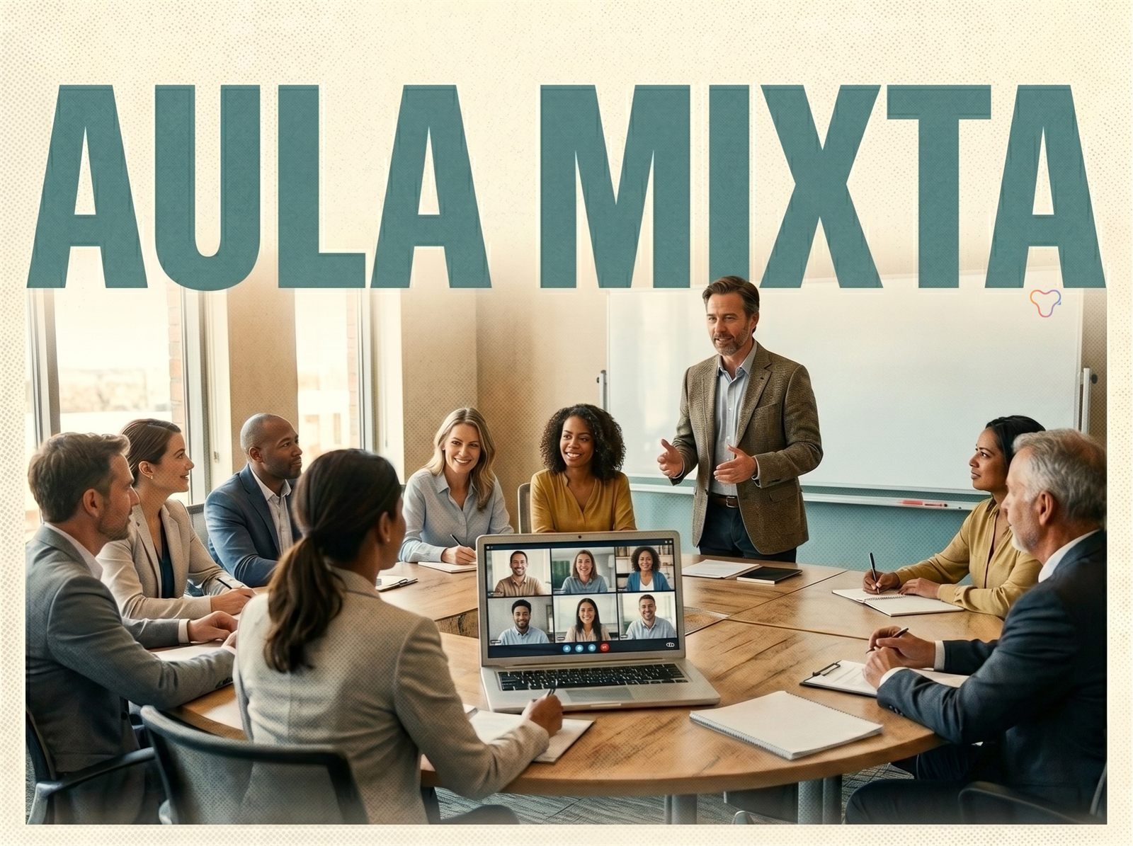 Sesión mixta: parte del equipo en la sala y el resto conectado por videollamada