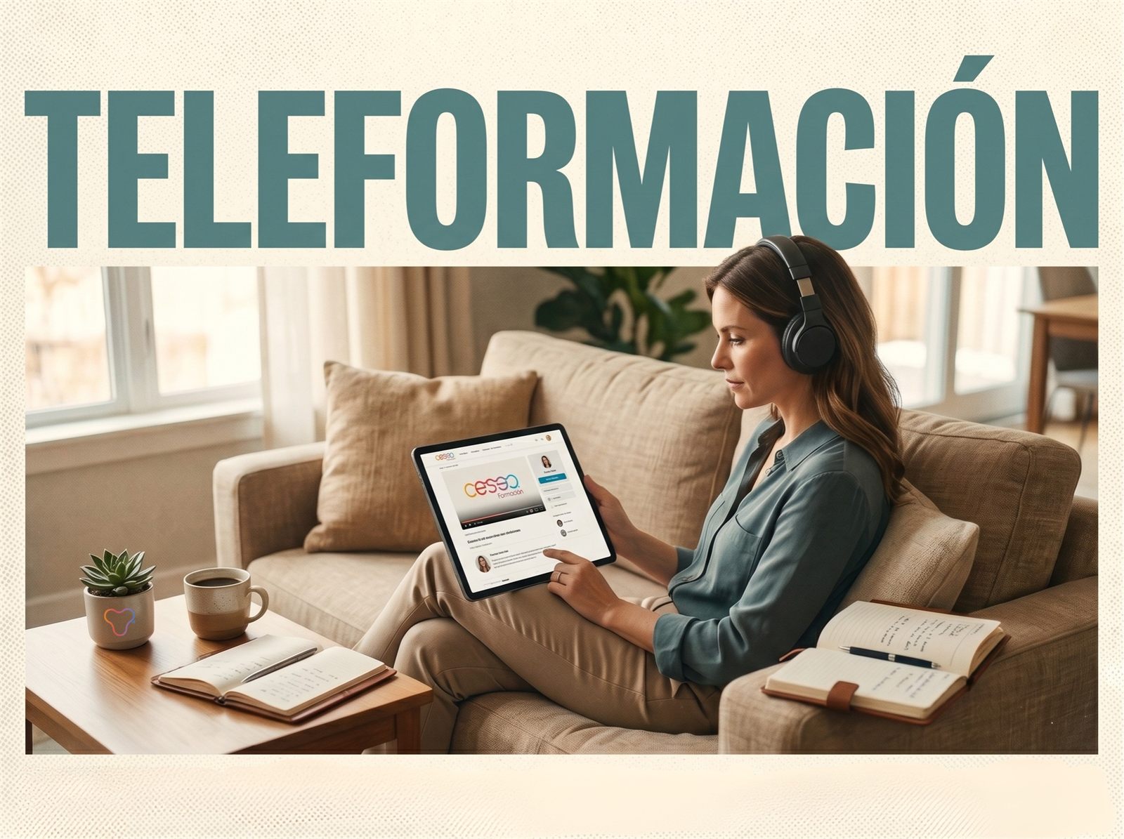 Alumna avanzando a su ritmo en la plataforma de teleformación desde una tableta
